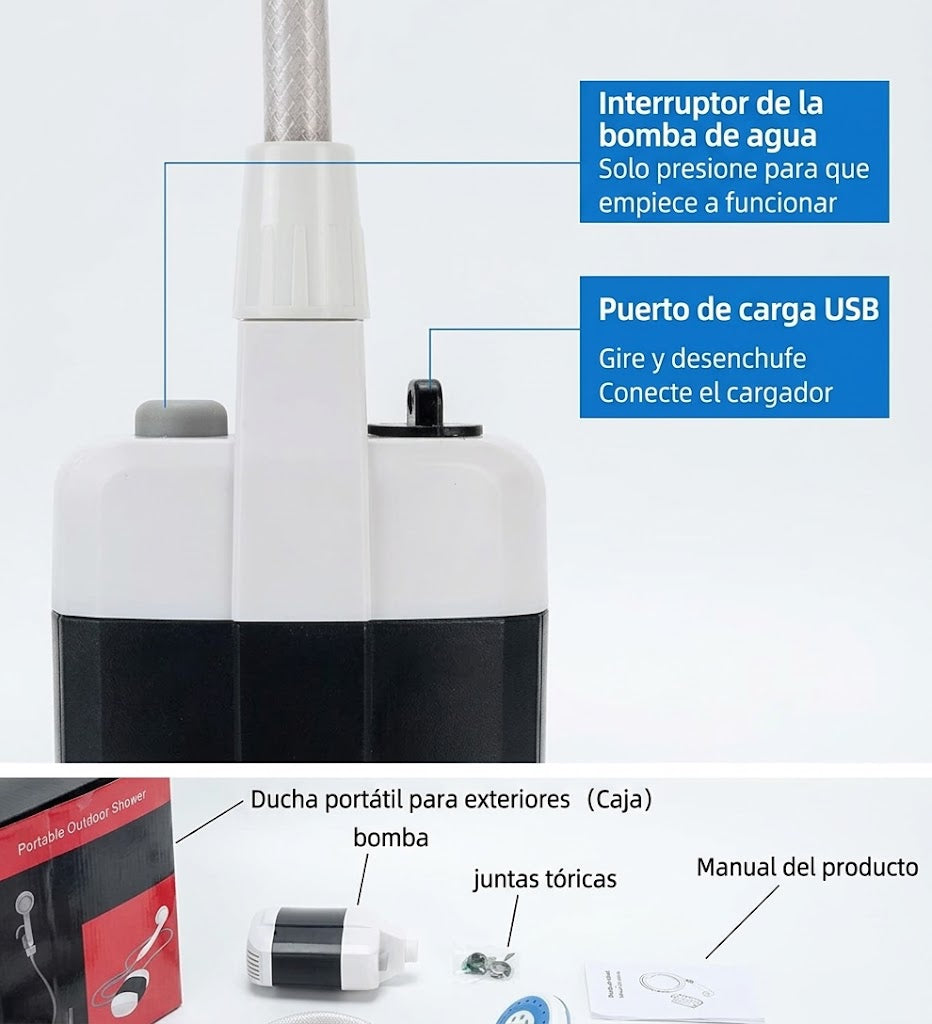 Ducha portátil para acampar con bomba de agua