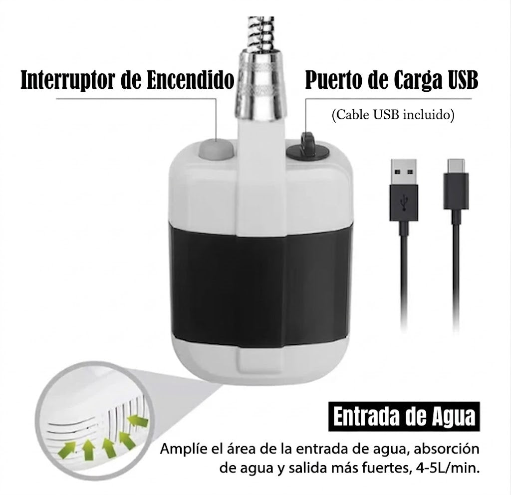 Ducha portátil para acampar con bomba de agua