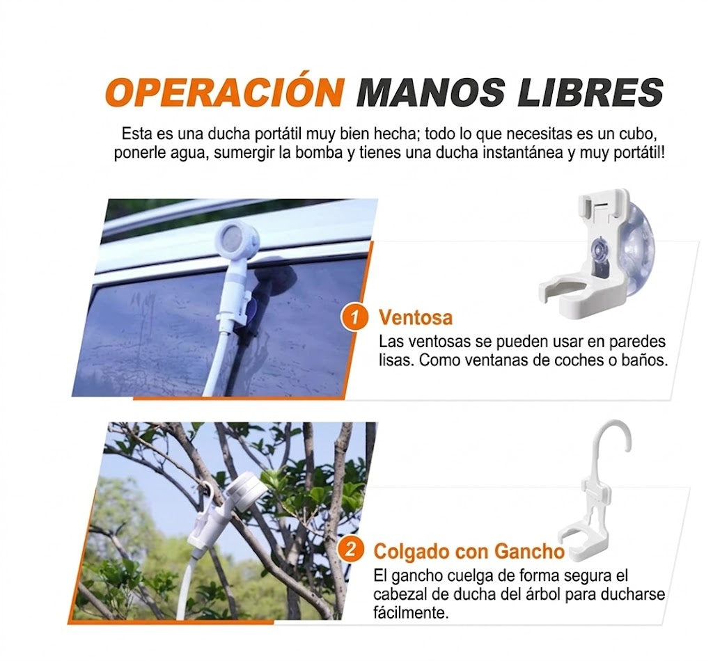 Ducha portátil para acampar con bomba de agua