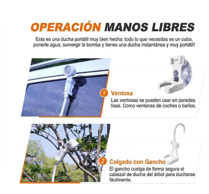 Ducha portátil para acampar con bomba de agua