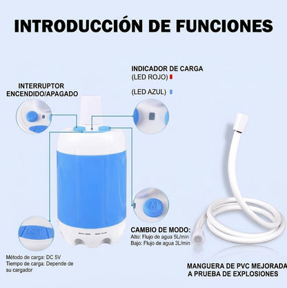 Ducha portátil para acampar con bomba de agua